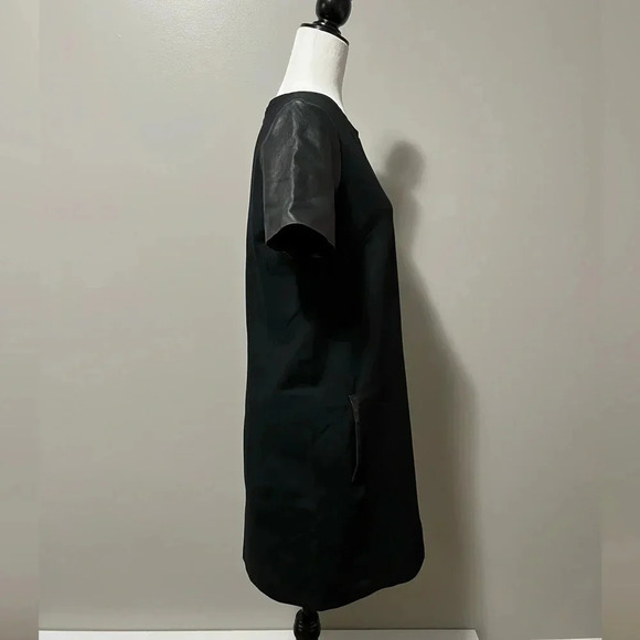 Club Monaco Short Sleeve Leather Accents  Shift Dress Black - Picture 8 of 13